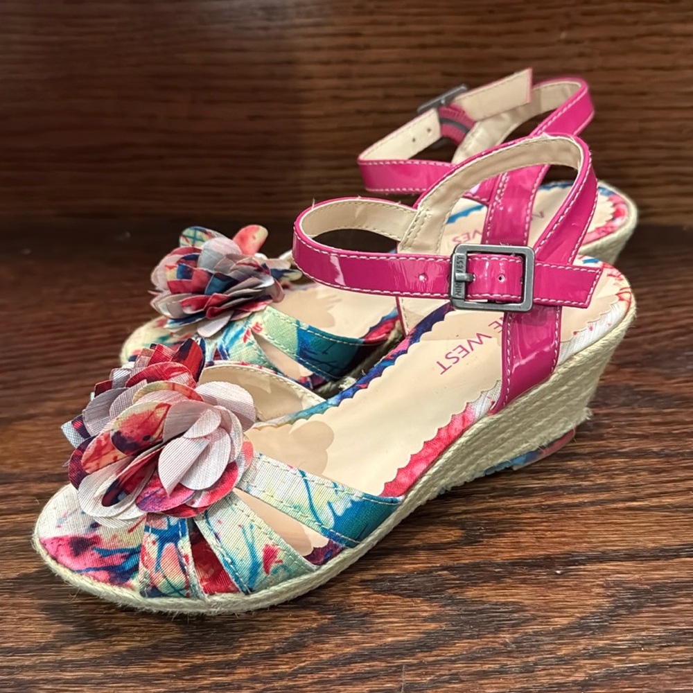 NINE WEST Girls Wedge Floral Sandals